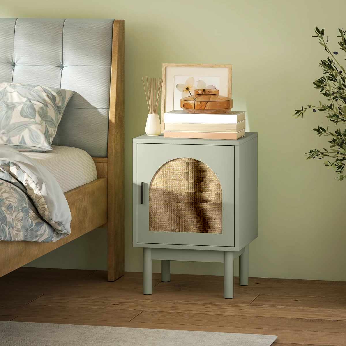 HOMCOM HOMCOM Bedside Table 18x14x28in Rattan Arch Door - Bedside Table