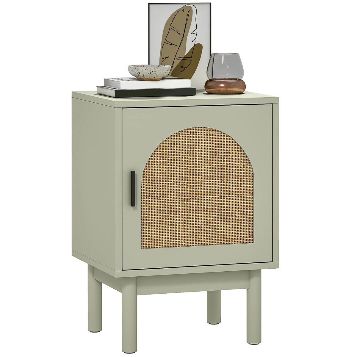 HOMCOM HOMCOM Bedside Table 18x14x28in Rattan Arch Door - Bedside Table