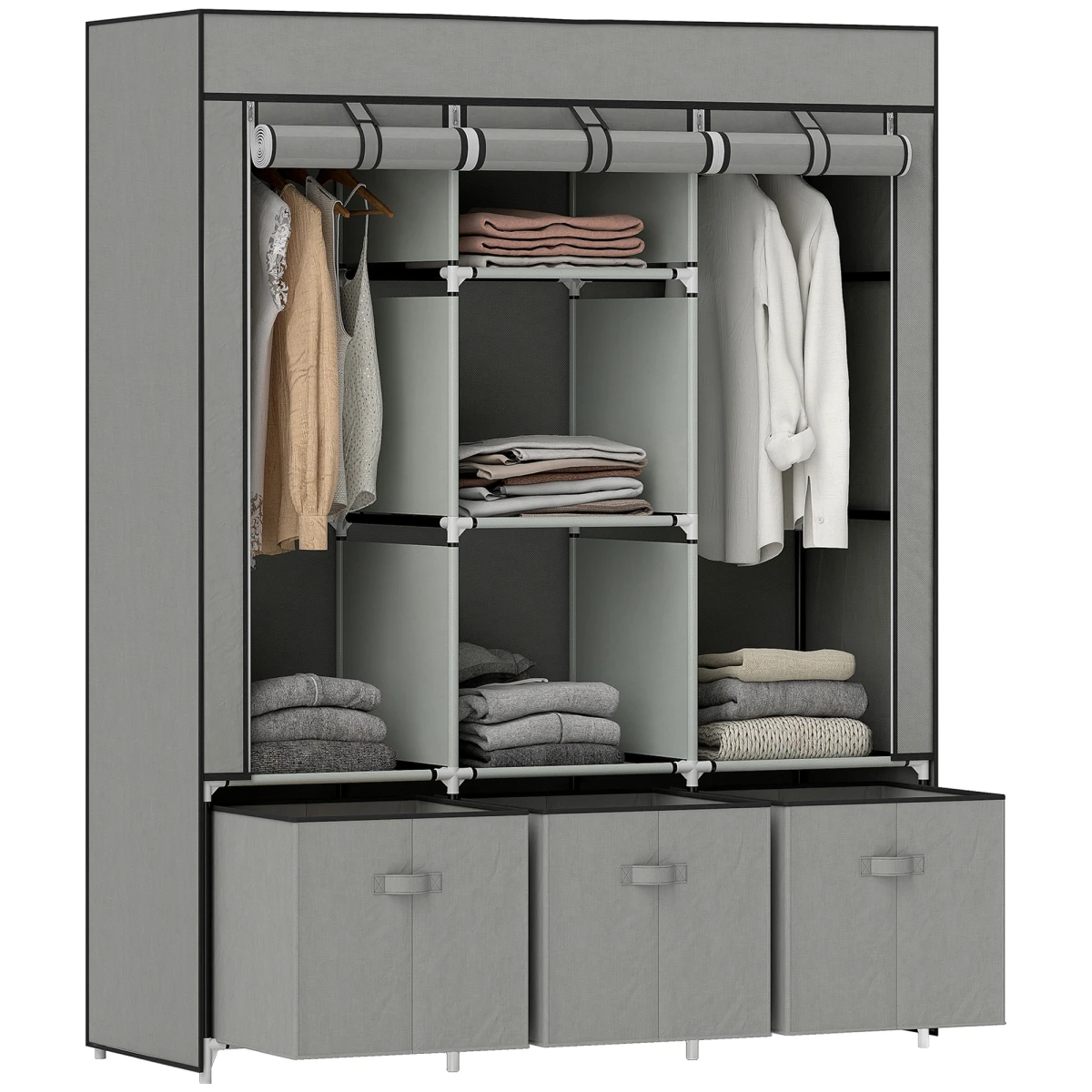 HOMCOM Portable Wardrobe w/ 5 Shelves 3 Fabric Drawers and 2 Hanging Rails by HOMCOM