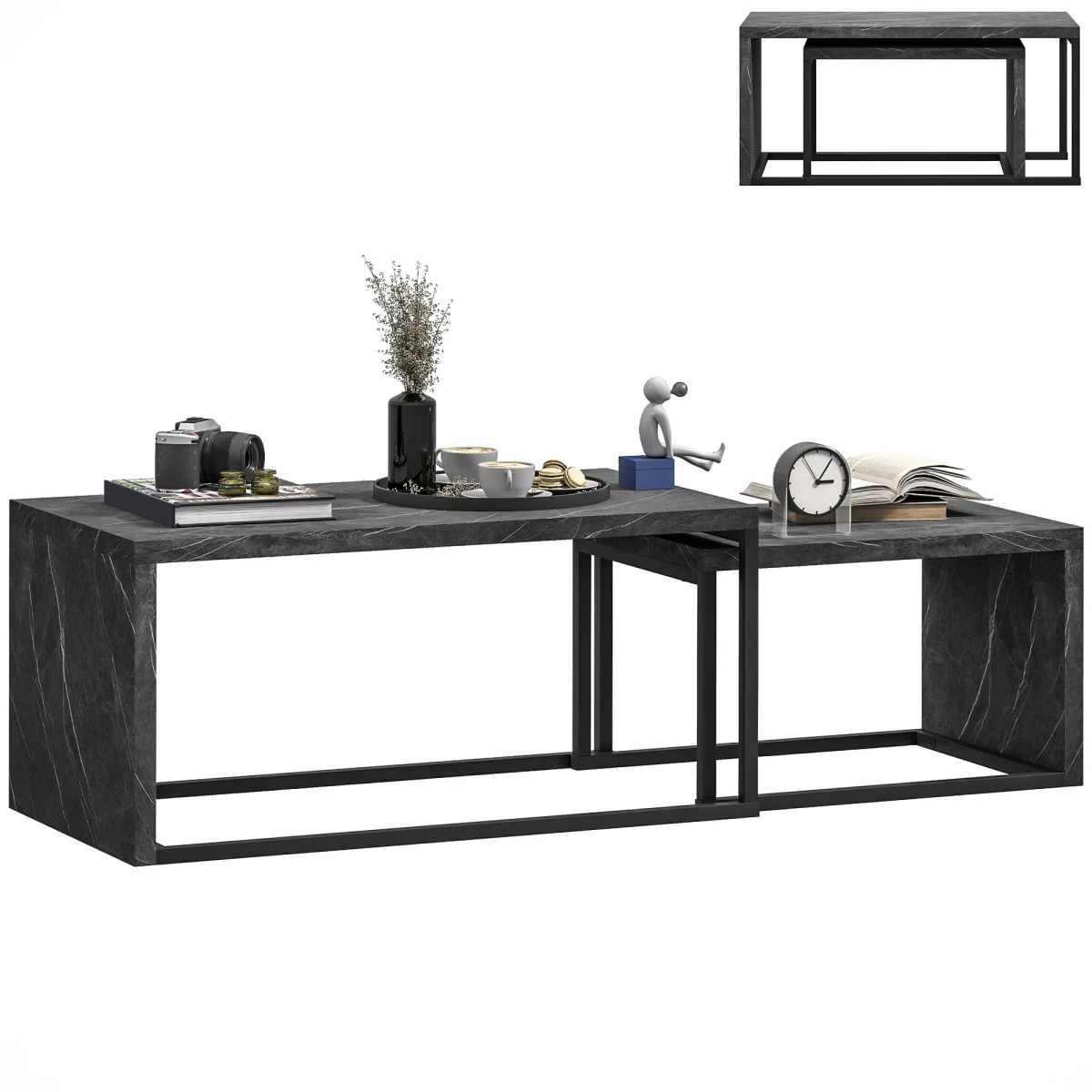 HOMCOM Nesting Coffee Tables Set Of 2 Two Sizes Space Saving Industrial For Living Room by HOMCOM
