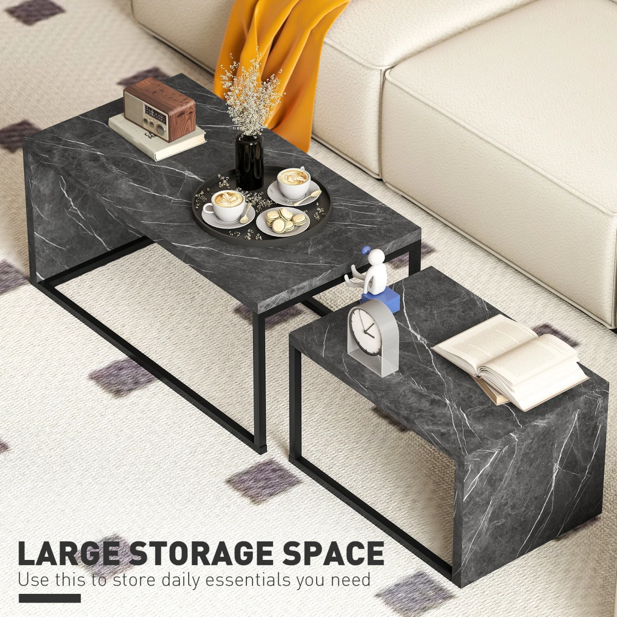 HOMCOM Nesting Coffee Tables Set Of 2 Two Sizes Space Saving Industrial For Living Room by HOMCOM