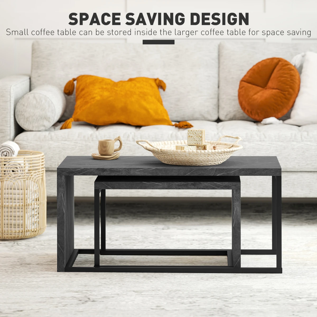 HOMCOM Nesting Coffee Tables Set Of 2 Two Sizes Space Saving Industrial For Living Room by HOMCOM