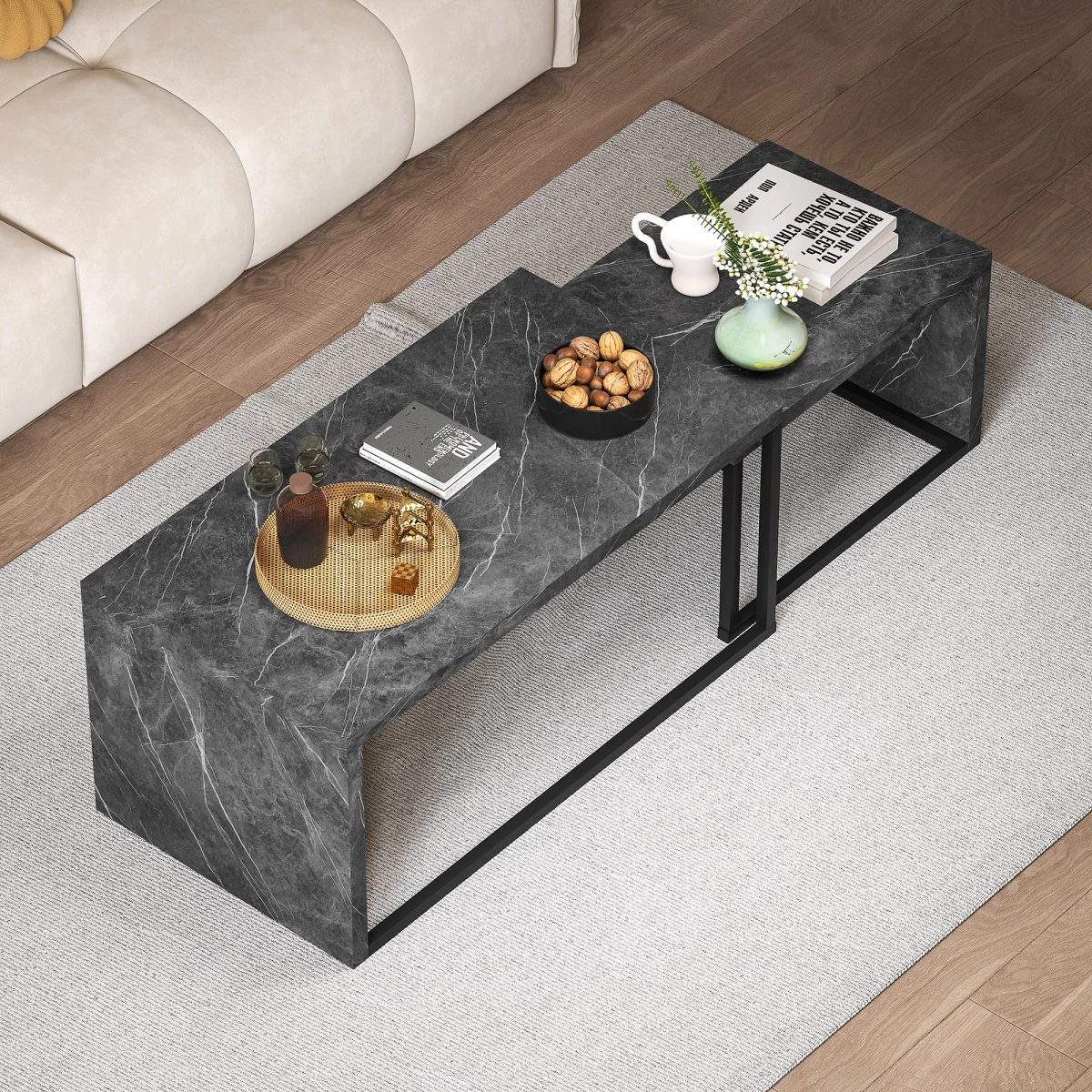 HOMCOM Nesting Coffee Tables Set Of 2 Two Sizes Space Saving Industrial For Living Room by HOMCOM