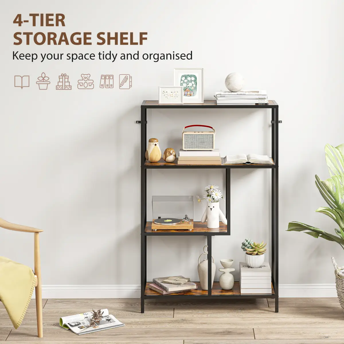 HOMCOM HOMCOM Industrial Bookshelf Bookcase w/ Open Shelves for Study - Bookcase