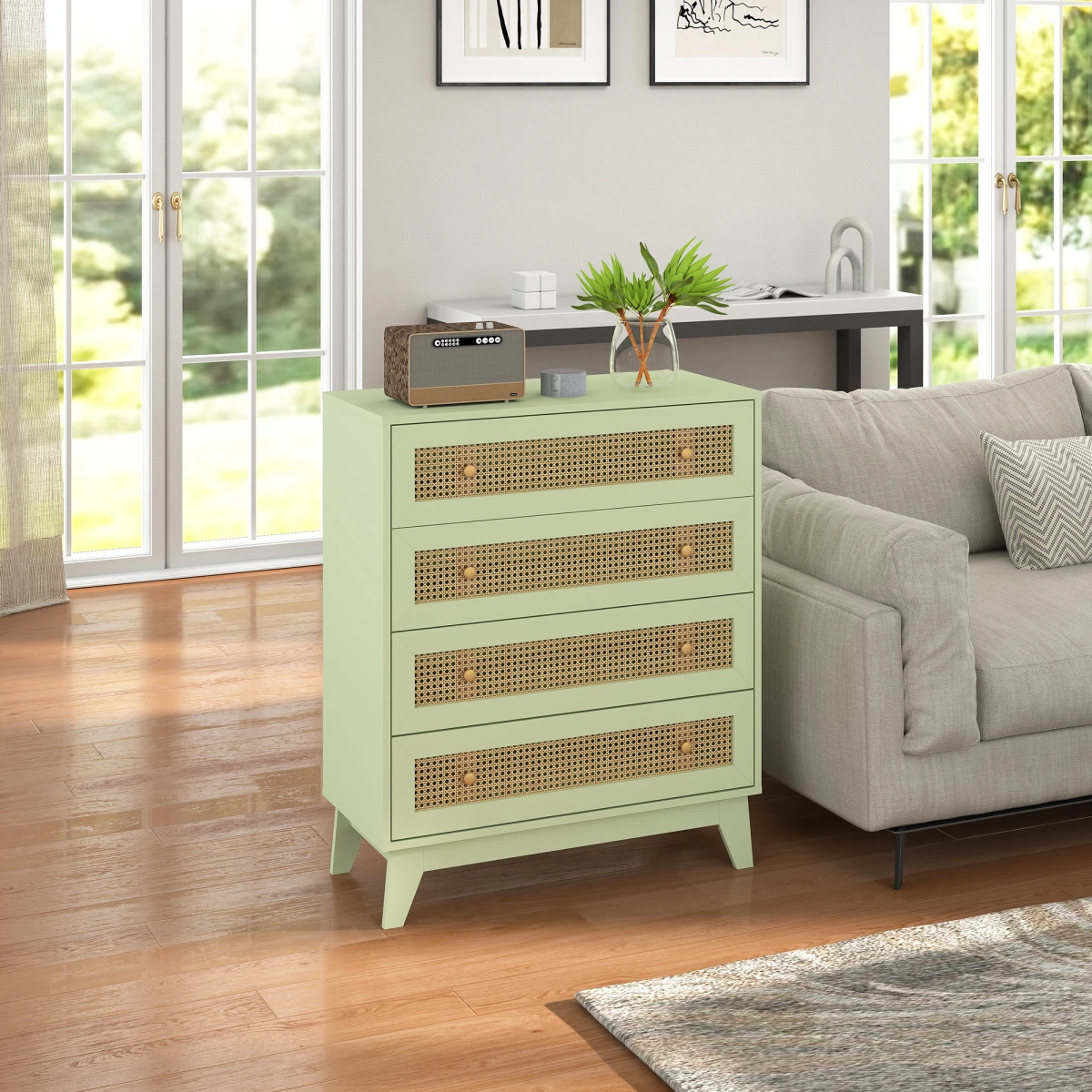 HOMCOM Chest Of Drawers 4 Drawer Rattan Panel Wood Effect Bedroom Storage Organiser by HOMCOM