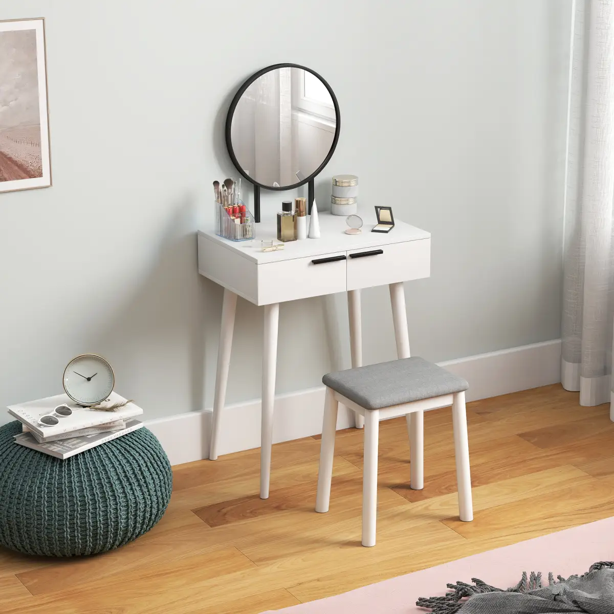 HOMCOM HOMCOM Dressing Table Vanity Set Make Up Desk with Mirror & Stool - Desk