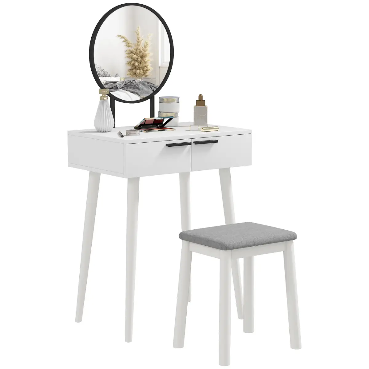 HOMCOM HOMCOM Dressing Table Vanity Set Make Up Desk with Mirror & Stool - Desk