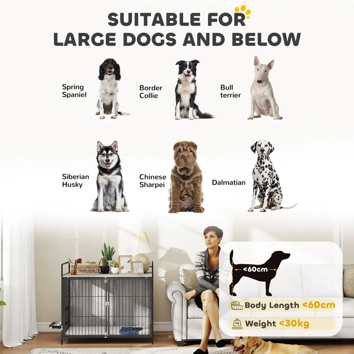 PawHut PawHut Dog Crate Furniture with Rotating Bowl Holder for Large Dogs - Dog Crate