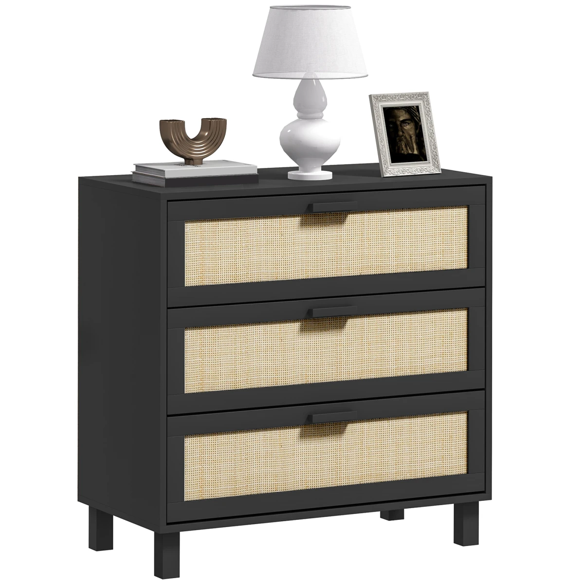 HOMCOM 3 Drawer Cabinet Compact Cane Front Panels For Bedroom Storage And Display by HOMCOM