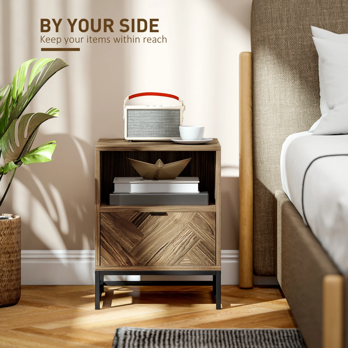 HOMCOM HOMCOM Bedside Table Compact Drawer Shelf Bedroom - Bedside Table