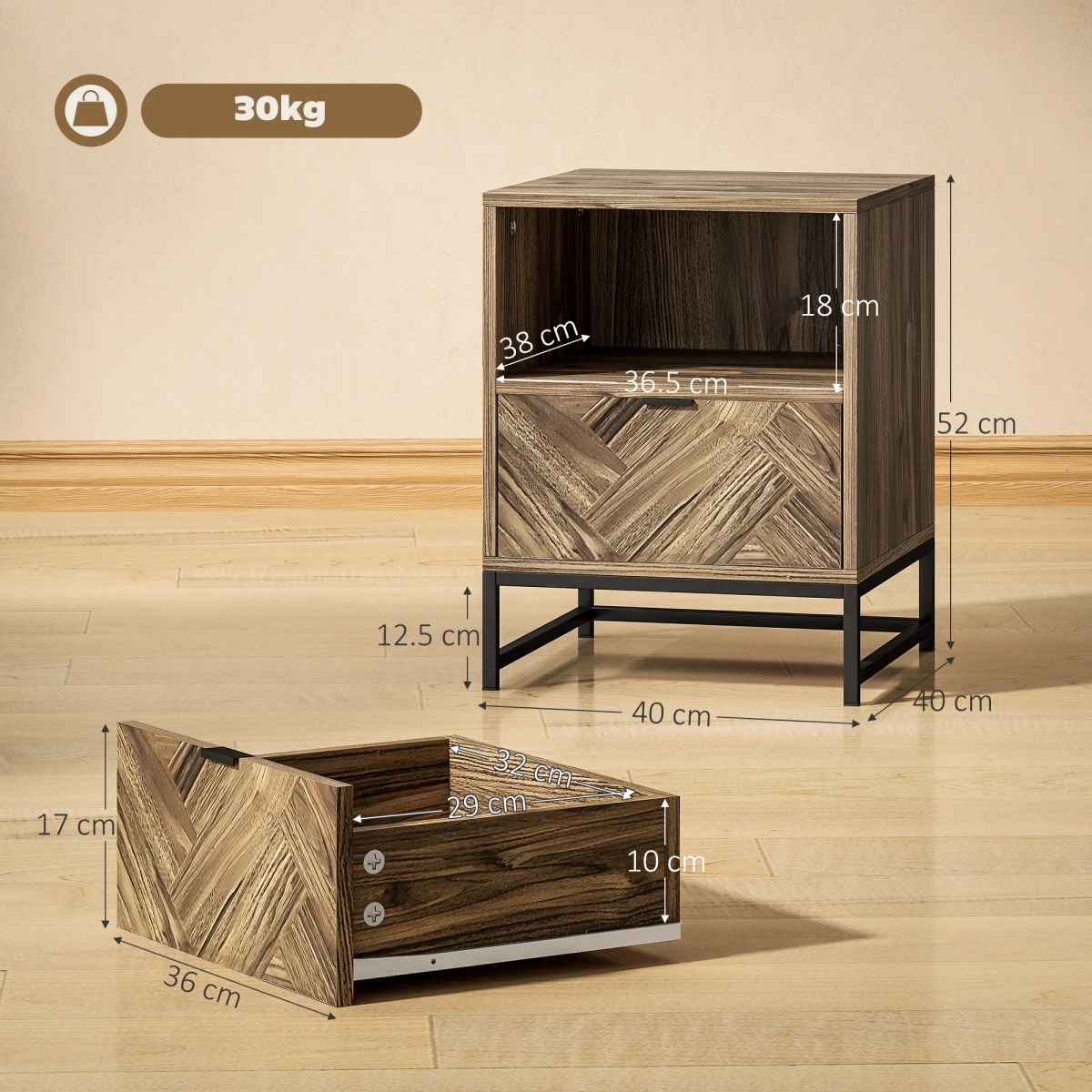 HOMCOM HOMCOM Bedside Table Compact Drawer Shelf Bedroom - Bedside Table