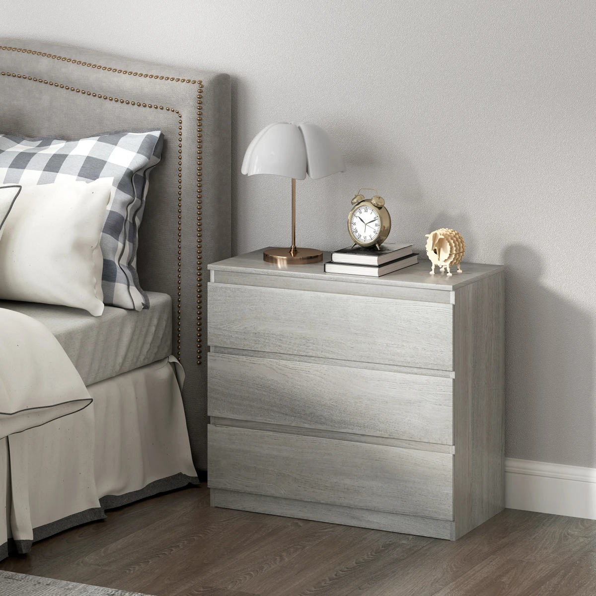 HOMCOM HOMCOM Chest Of Drawers Compact 3-Drawer Grey Wood Anti-Tip For Bedroom Storage And Display - Chest of Drawers