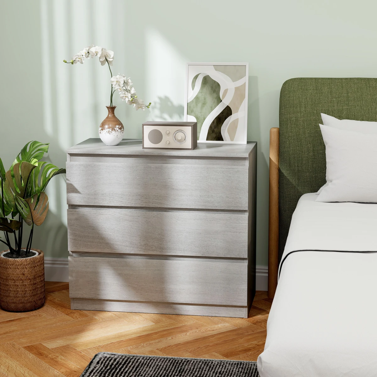 HOMCOM HOMCOM Chest Of Drawers Compact 3-Drawer Grey Wood Anti-Tip For Bedroom Storage And Display - Chest of Drawers
