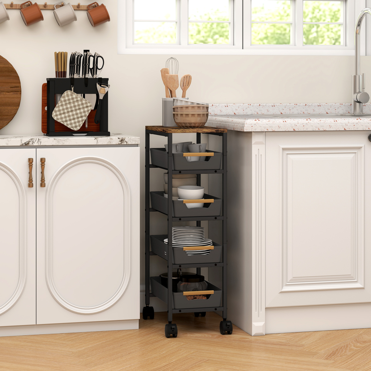 HOMCOM Kitchen Storage Trolley Mobile Utility Cart for Kitchen Office - from HOMCOM