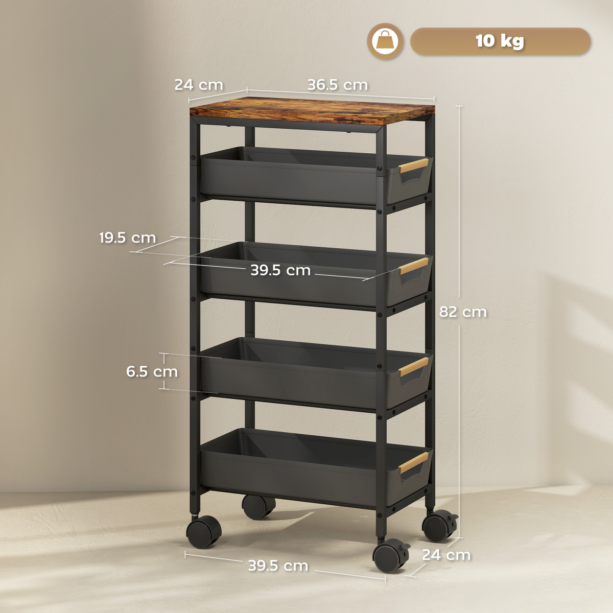 HOMCOM Kitchen Storage Trolley Mobile Utility Cart for Kitchen Office - from HOMCOM