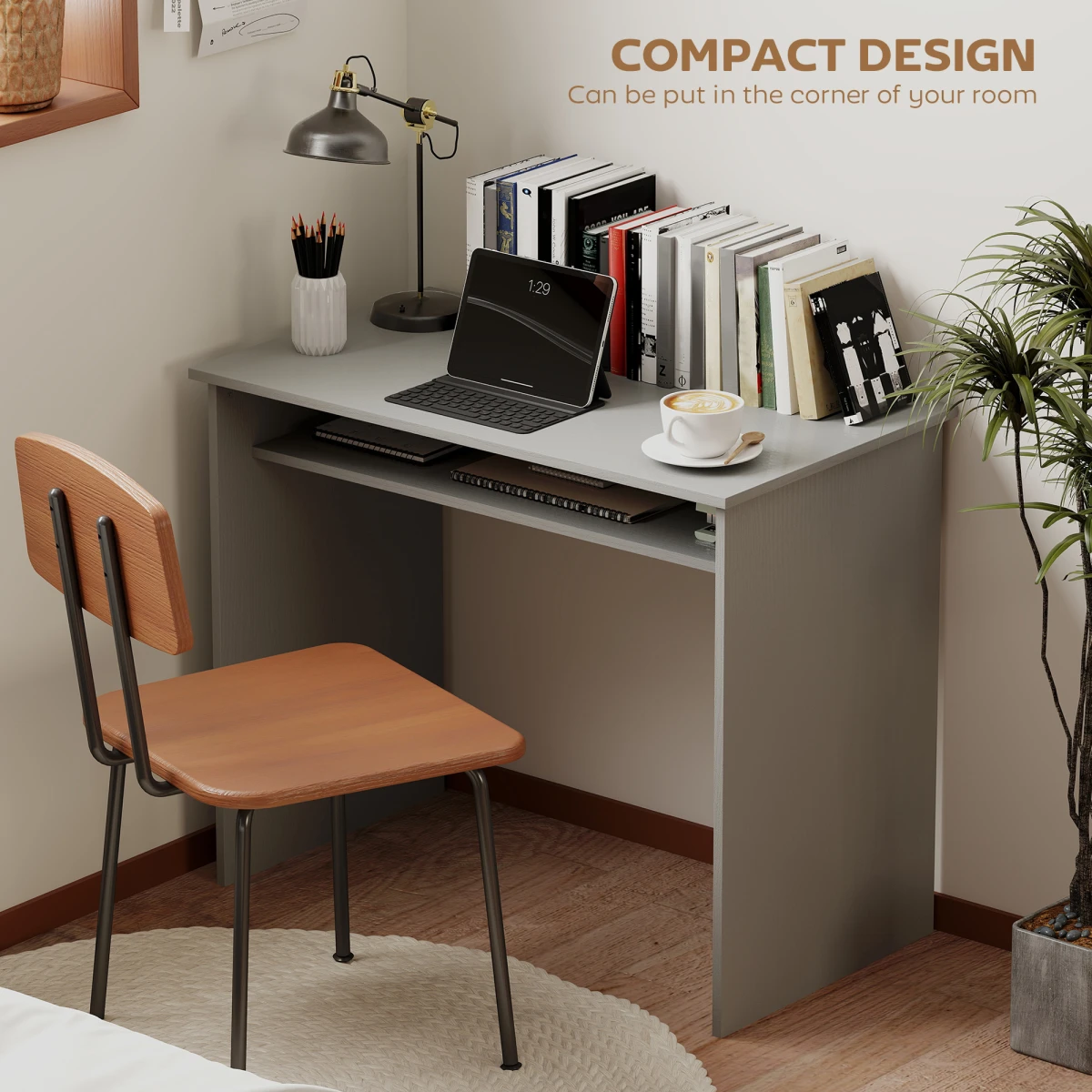 HOMCOM Computer Desk With Under Desk Storage Shelf Rustic Wood Grain Study Table For Home Office by HOMCOM