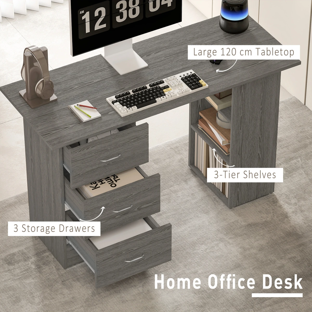 HOMCOM HOMCOM Computer Desk 120cm 3 Drawers Home Office - Desk