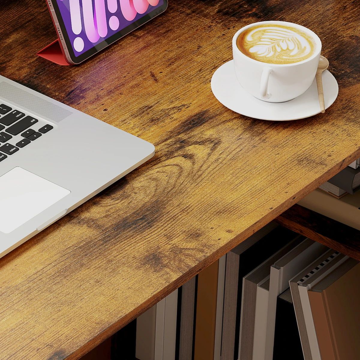 HOMCOM Computer Desk 120cm With 6 Shelves Bookshelf Space Saving Engineered Wood Home Office - Desk