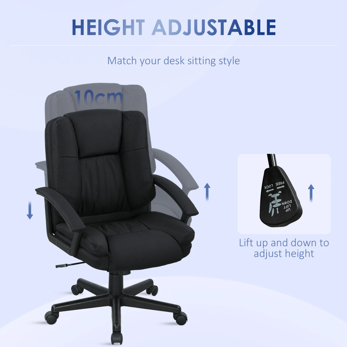 HOMCOM Swivel Office Chair 94-104 Cm Height Padded Armrests by HOMCOM