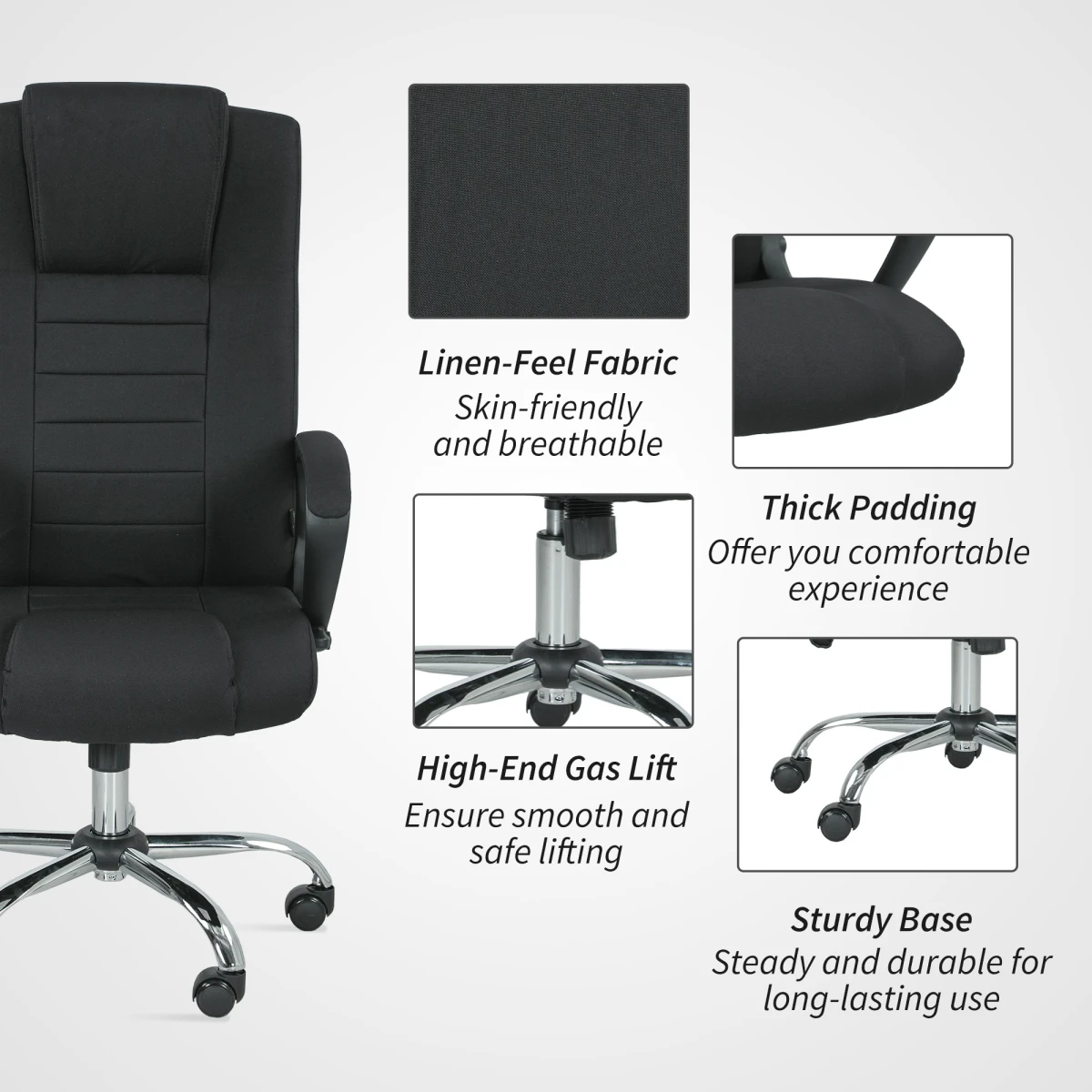 Vinsetto Vinsetto Office Chair Height Adjustable Ergonomic Breathable Linen Upholstery Swivel Wheels for Home Office - Office Chair