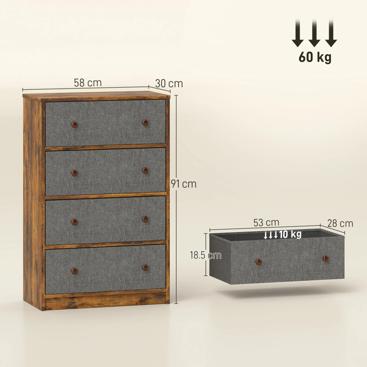 HOMCOM Chest Of Drawers 4 Or 6 Drawers Lightweight Fabric Dresser For Bedroom Organizer by HOMCOM