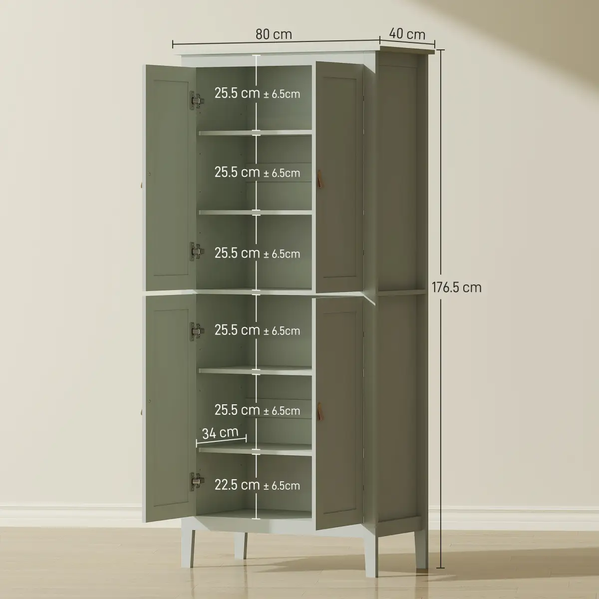 HOMCOM HOMCOM 176.5 cm Tall Freestanding Pantry Storage Cabinet with 4 Doors Green - Display Cabinet
