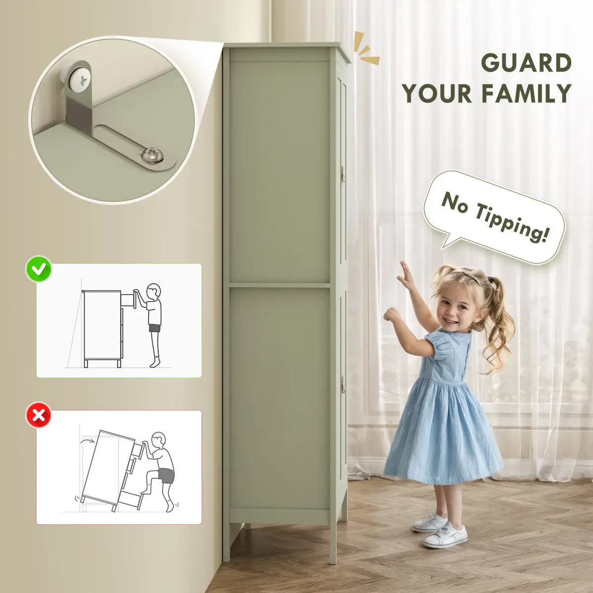 HOMCOM HOMCOM 176.5 cm Tall Freestanding Pantry Storage Cabinet with 4 Doors Green - Display Cabinet