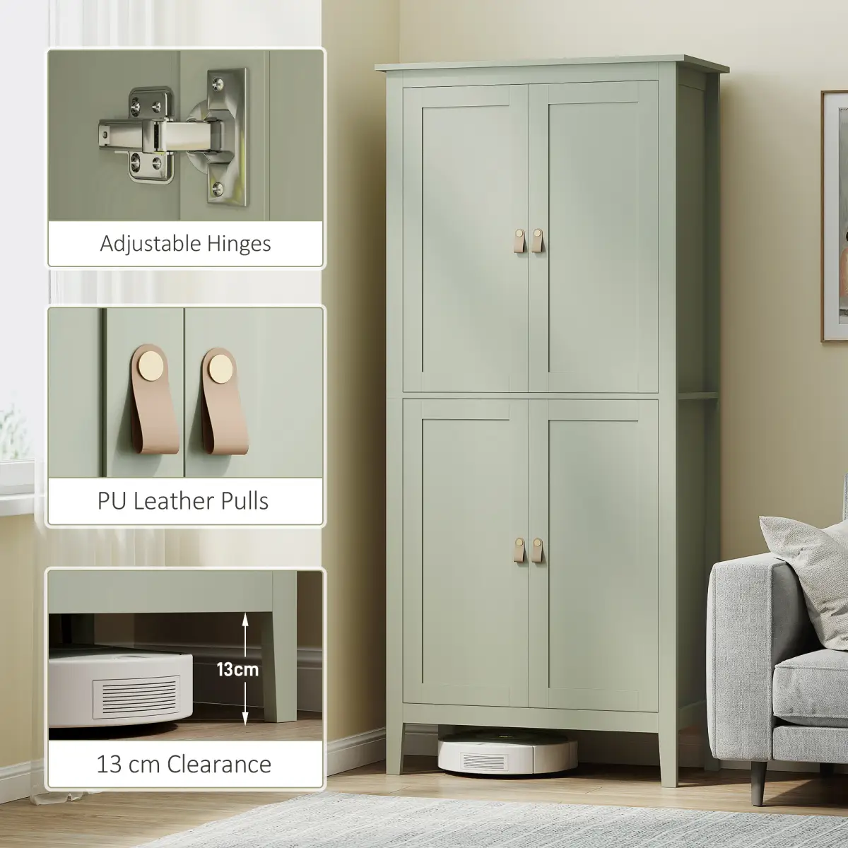HOMCOM HOMCOM 176.5 cm Tall Freestanding Pantry Storage Cabinet with 4 Doors Green - Display Cabinet