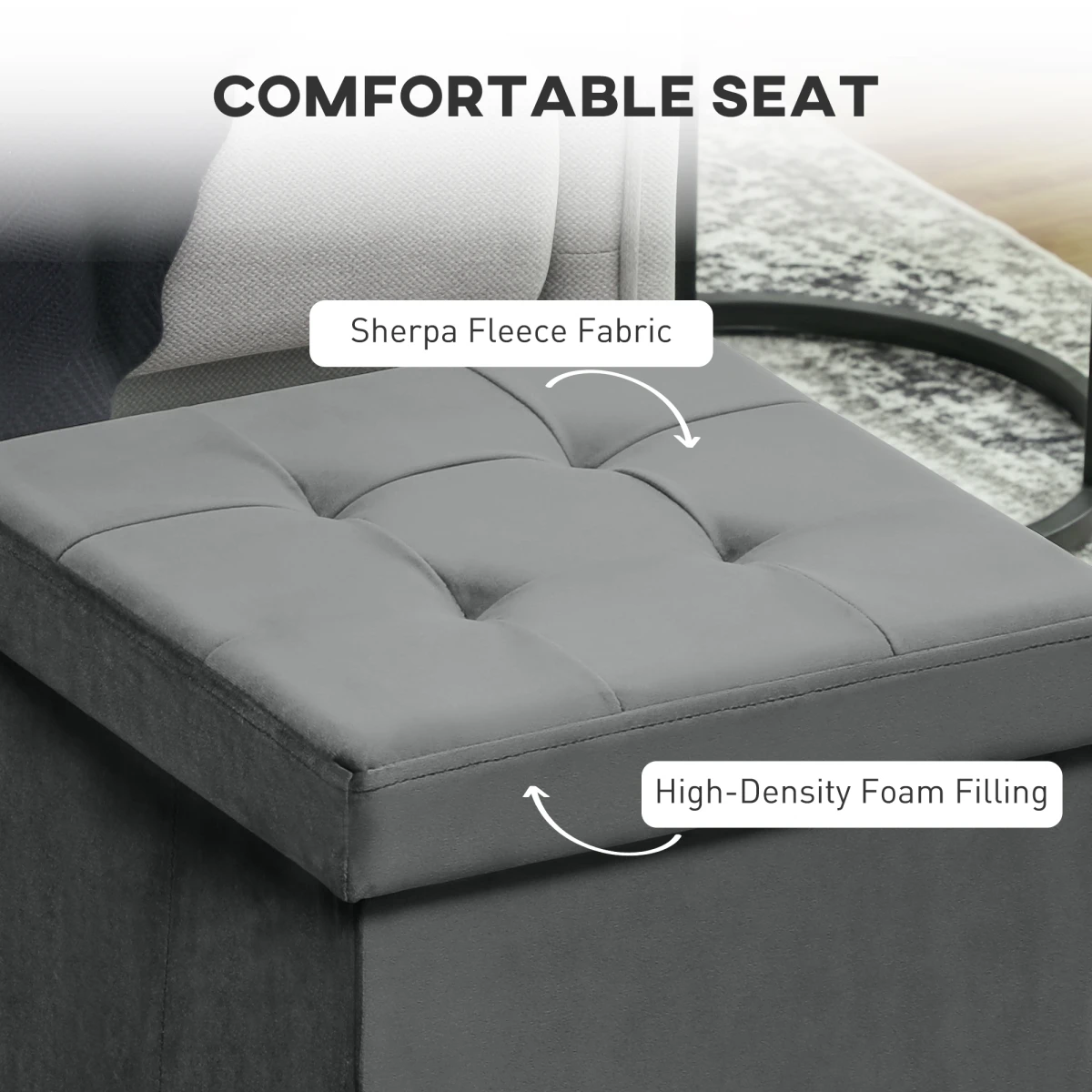 HOMCOM HOMCOM Foldable Velvet-Feel Storage Ottoman, 38 x 38 x 38 cm, Grey - Footstool