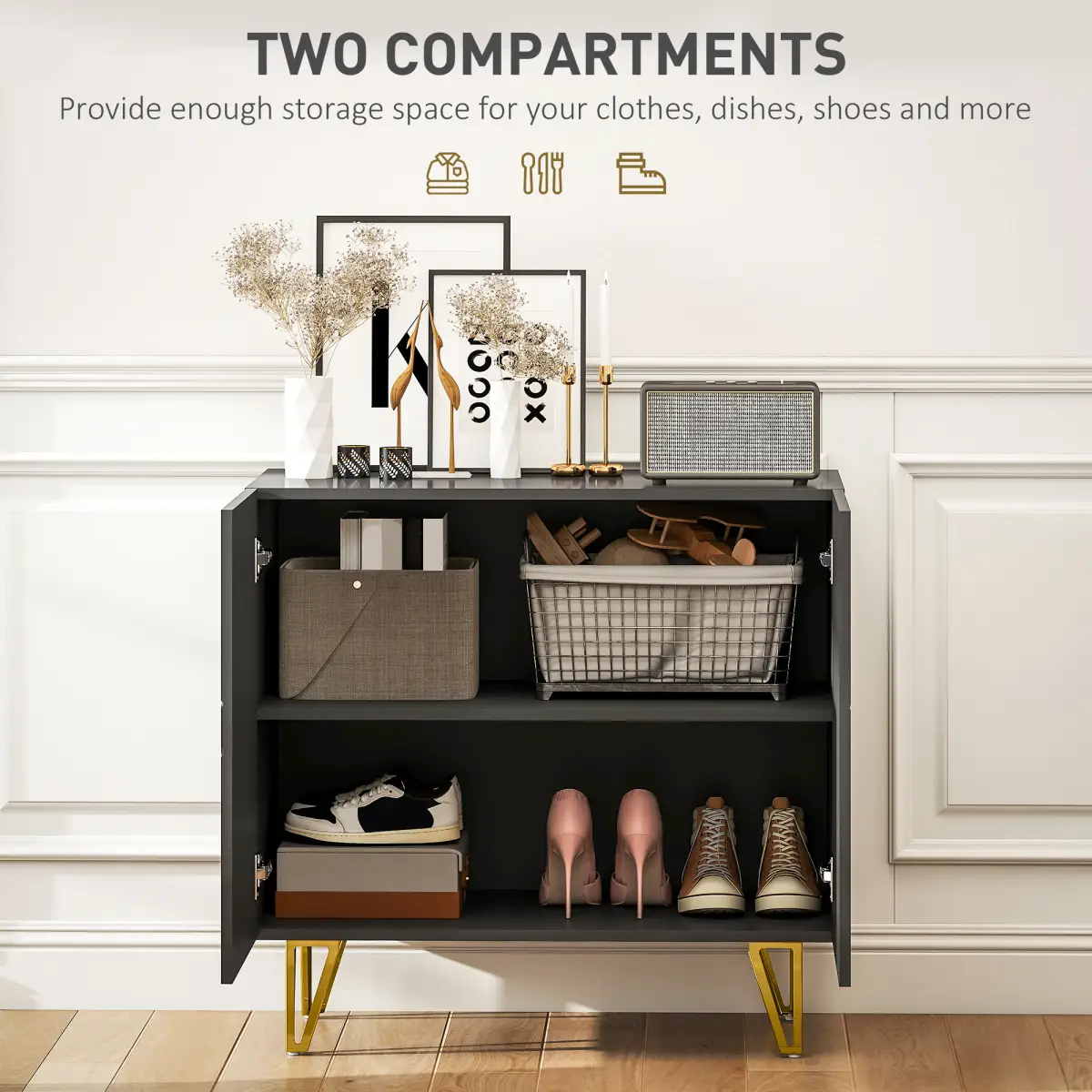 HOMCOM HOMCOM Storage Cabinet, Sideboard with Adjustable Shelf, Black - Sideboard