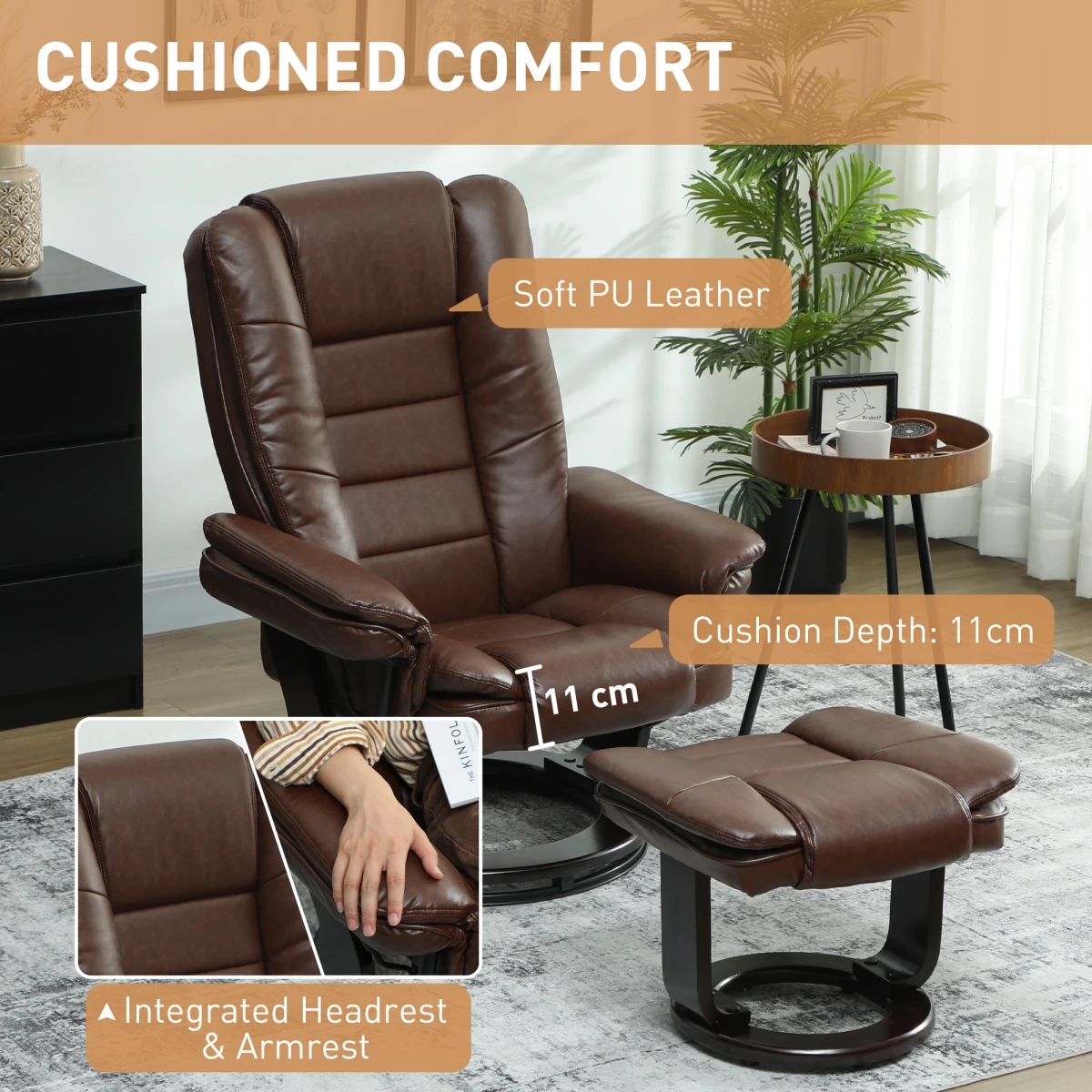 HOMCOM Swivel Recliner With Footrest PU Leather Brown Living by HOMCOM