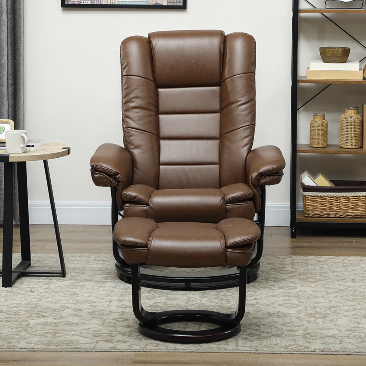 HOMCOM Swivel Recliner With Footrest PU Leather Brown Living by HOMCOM