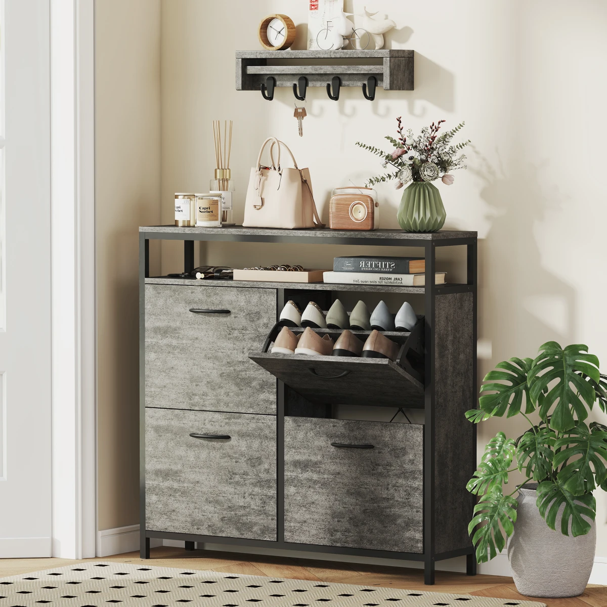 HOMCOM HOMCOM Shoe Cabinet 4 Flip Drawers 12-20 Pairs - Shoe Storage