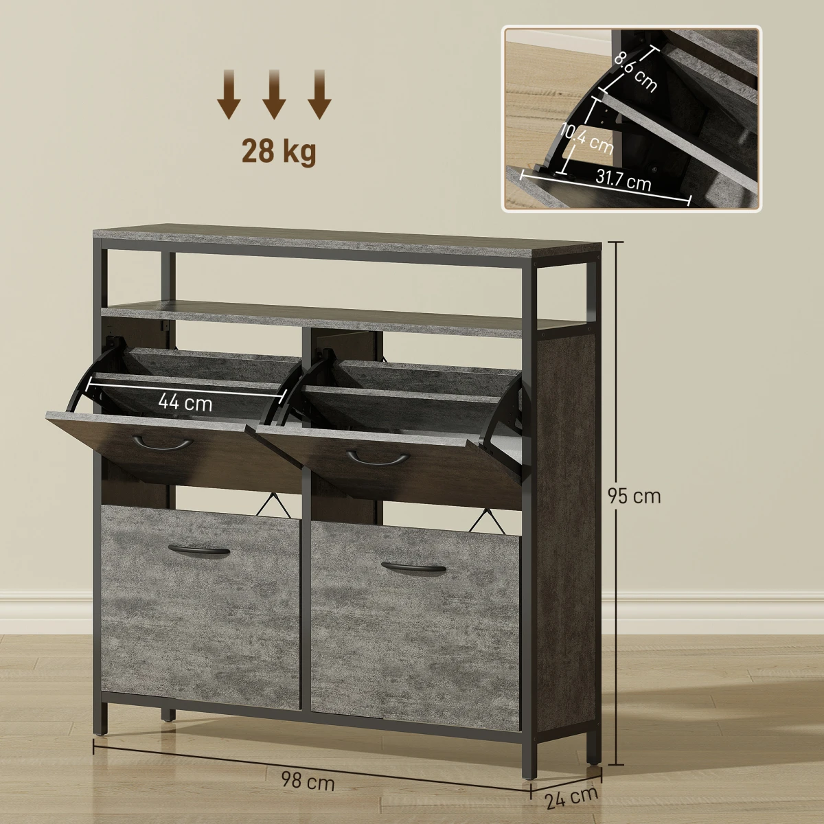 HOMCOM Shoe Cabinet 4 Flip Drawers 12-20 Pairs by HOMCOM