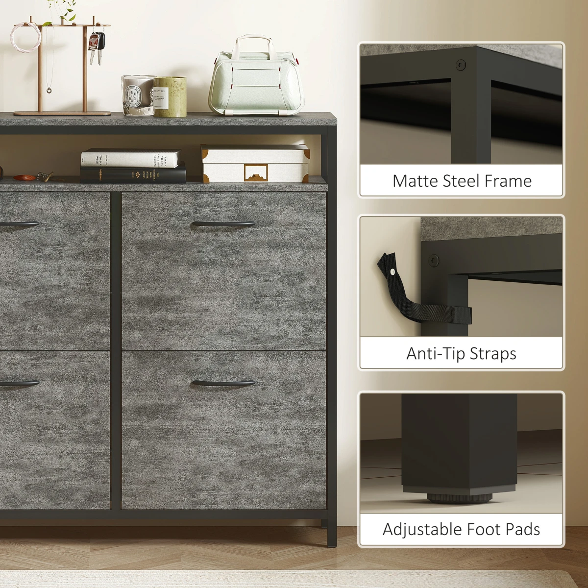 HOMCOM Shoe Cabinet 4 Flip Drawers 12-20 Pairs by HOMCOM