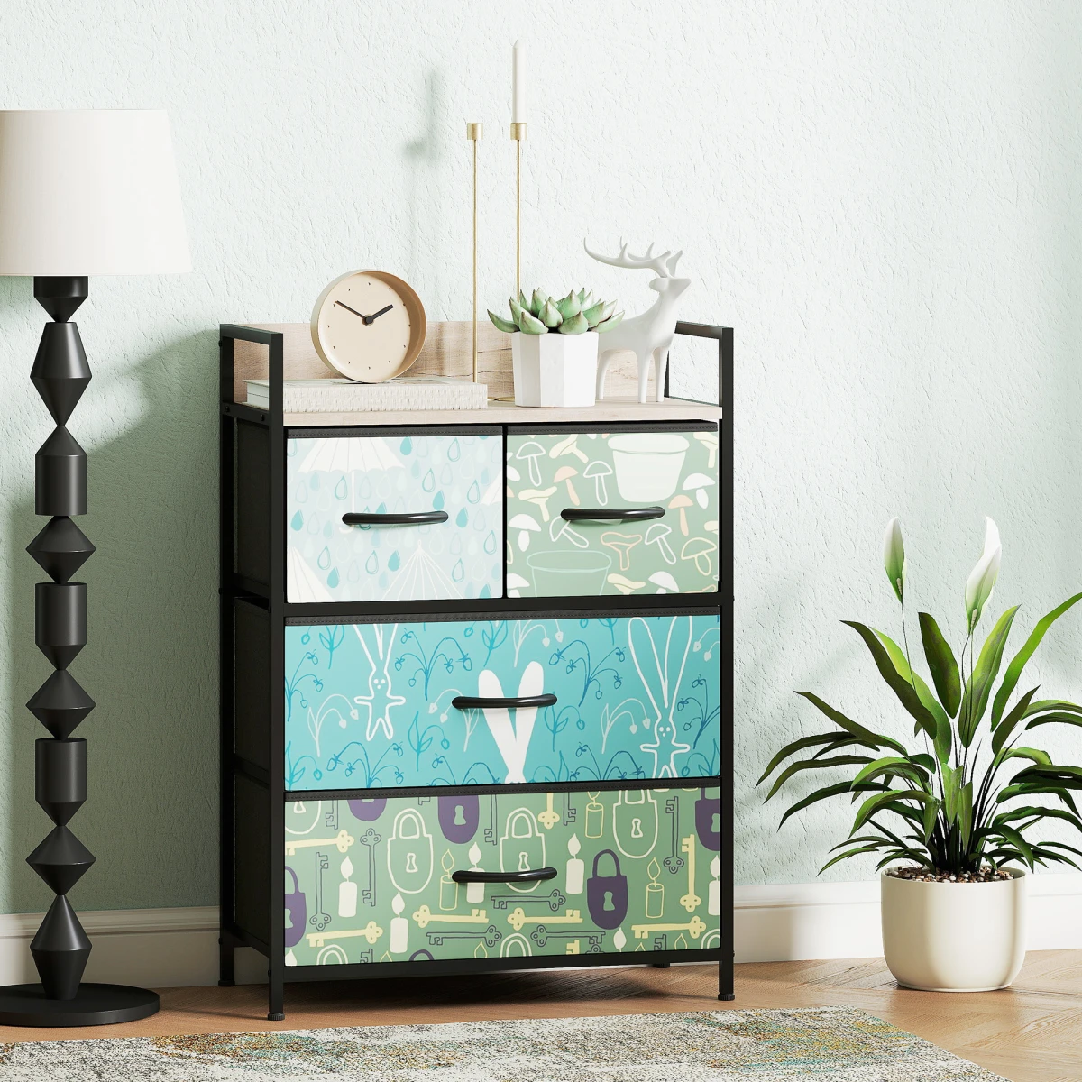 HOMCOM HOMCOM Fabric Dresser 8 Drawers Patterned Bedroom - Chest of Drawers