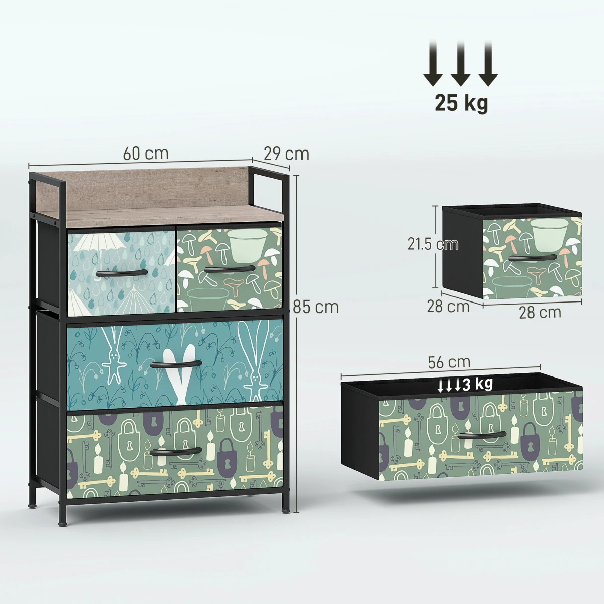 HOMCOM HOMCOM Fabric Dresser 8 Drawers Patterned Bedroom - Chest of Drawers
