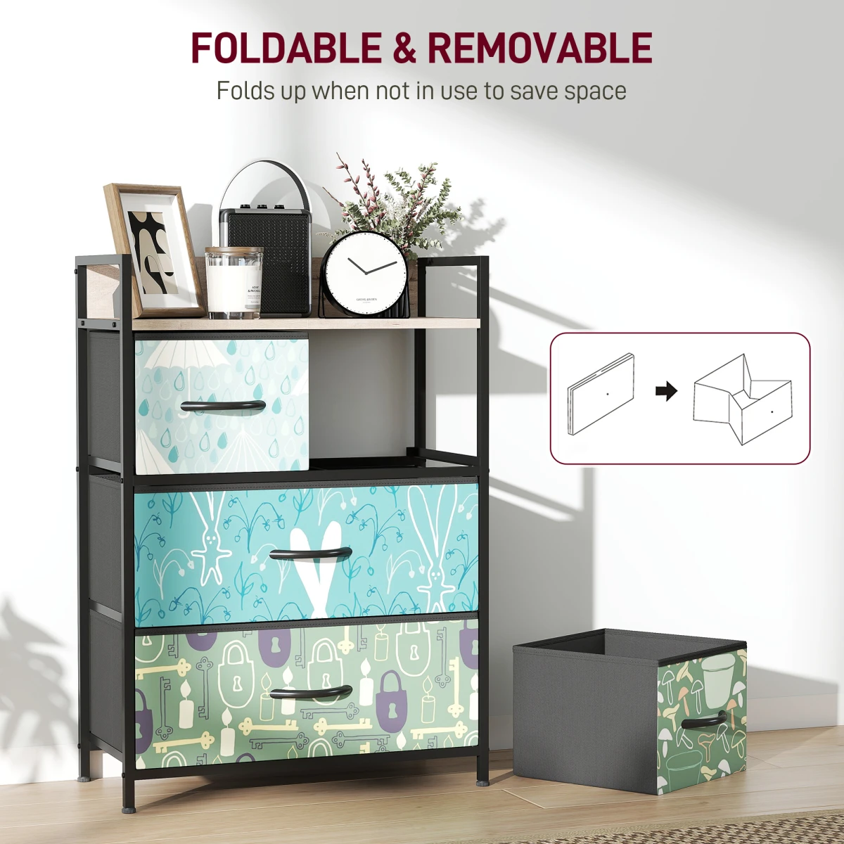HOMCOM HOMCOM Fabric Dresser 8 Drawers Patterned Bedroom - Chest of Drawers