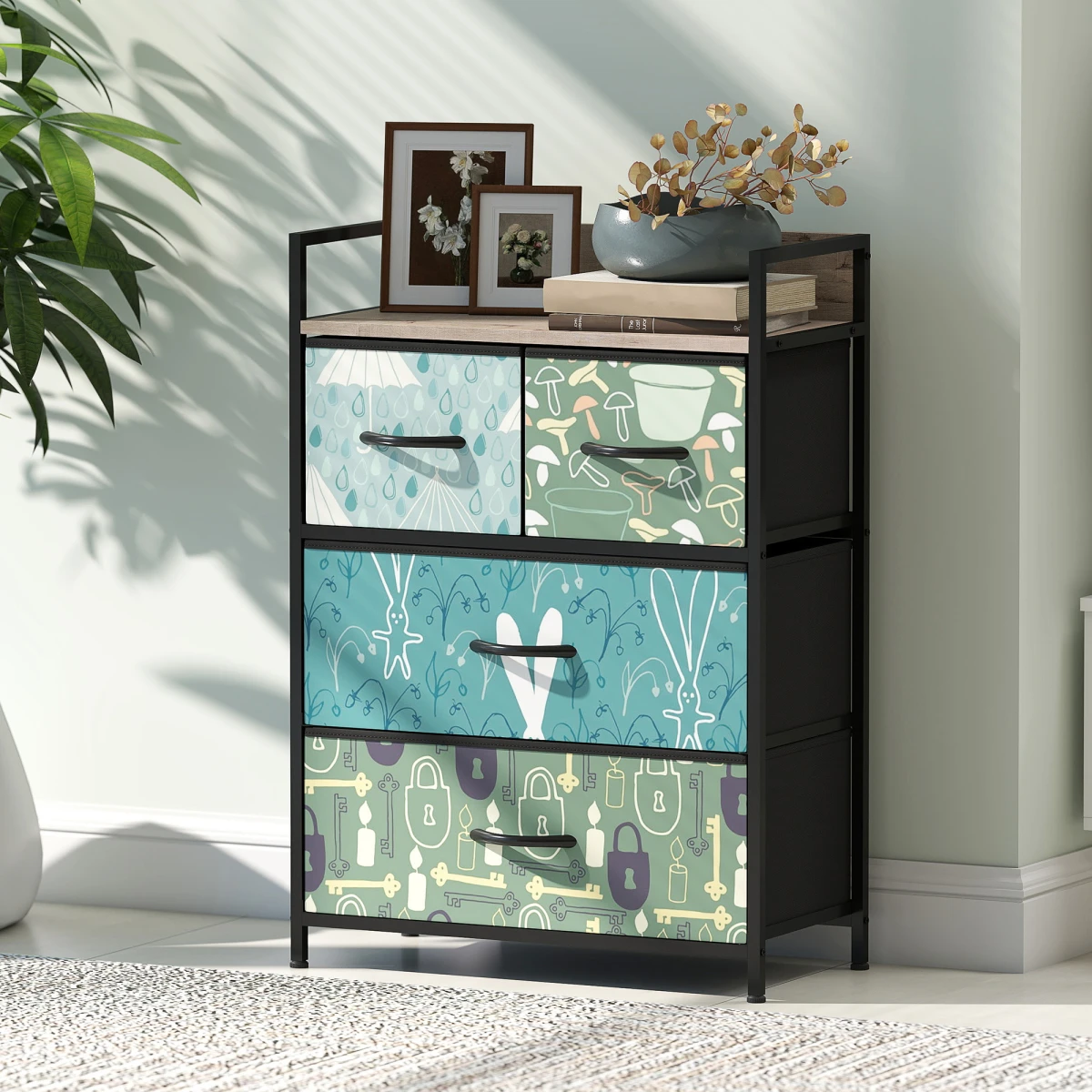 HOMCOM HOMCOM Fabric Dresser 8 Drawers Patterned Bedroom - Chest of Drawers