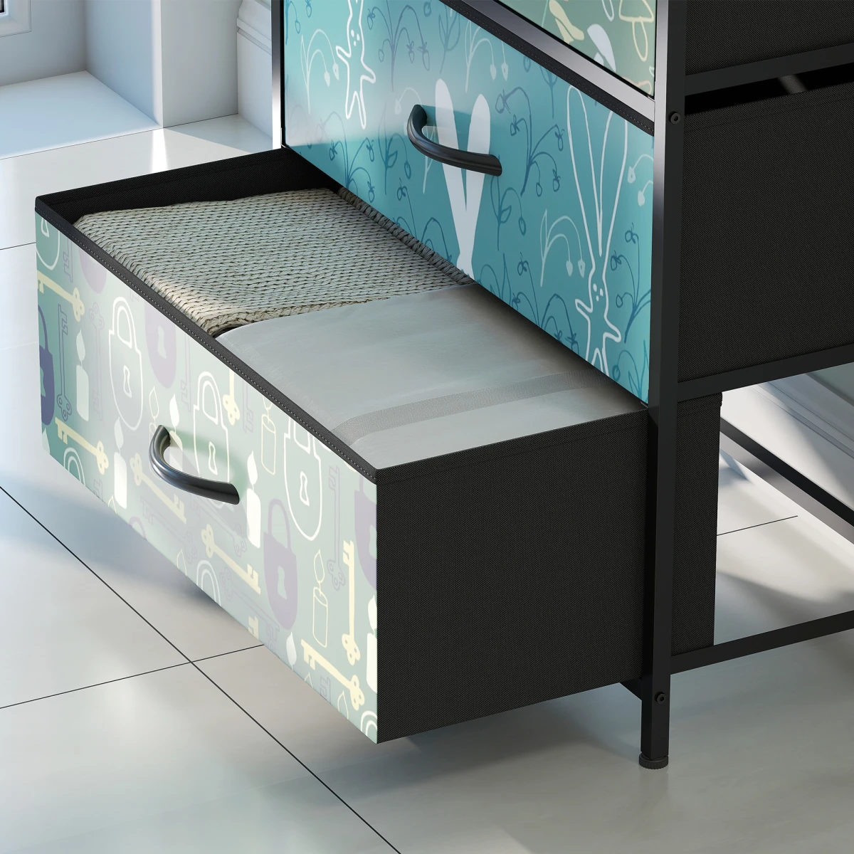 HOMCOM HOMCOM Fabric Dresser 8 Drawers Patterned Bedroom - Chest of Drawers