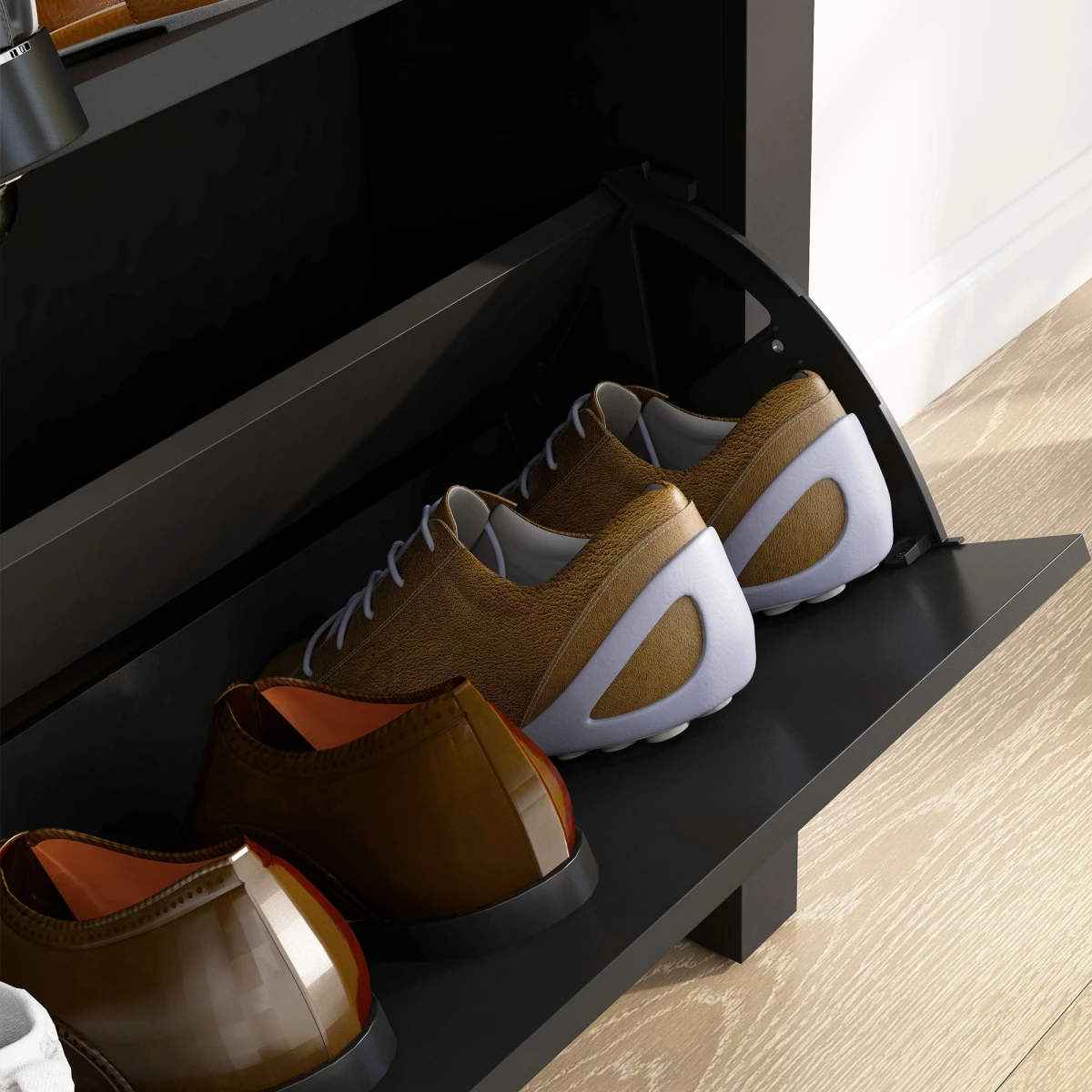 HOMCOM 2 Drawer Shoe Cabinet Narrow Shoe Cupboard with Flip Doors, Black by HOMCOM