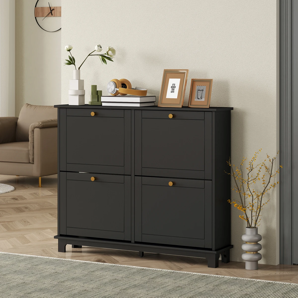 HOMCOM Narrow Shoe Cabinet With 4 Flip Drawers And Adjustable Shelves For Small Spaces by HOMCOM