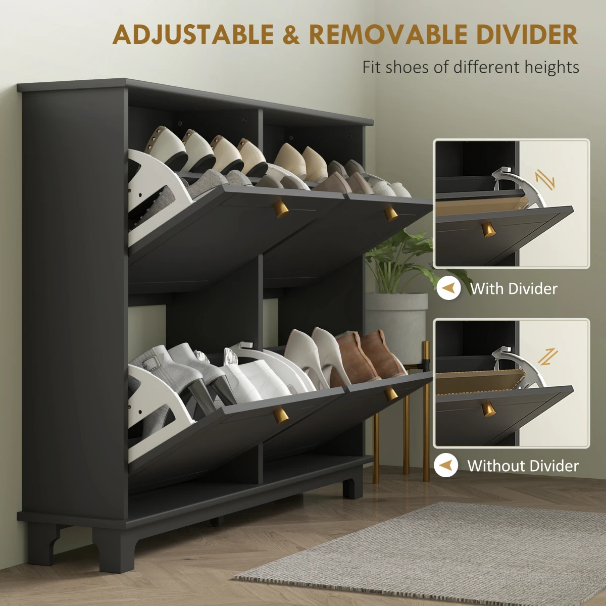 HOMCOM Narrow Shoe Cabinet With 4 Flip Drawers And Adjustable Shelves For Small Spaces by HOMCOM