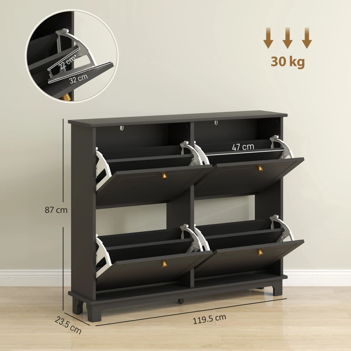 HOMCOM Narrow Shoe Cabinet With 4 Flip Drawers And Adjustable Shelves For Small Spaces by HOMCOM