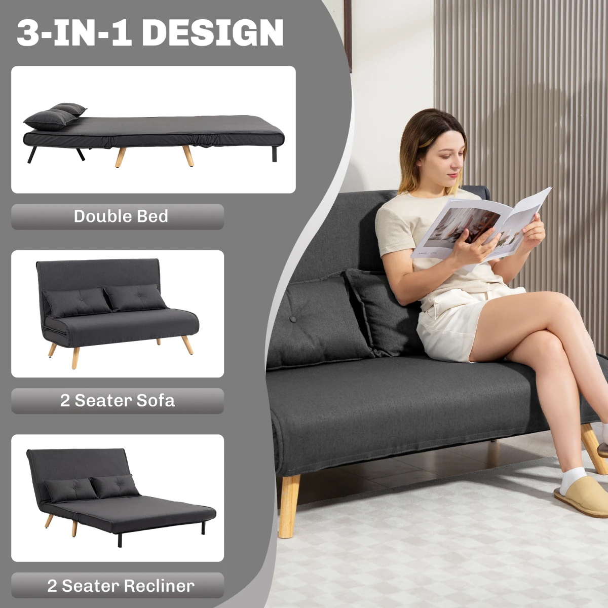 HOMCOM HOMCOM Sofa Bed Two Seater Click Clack Comfort Living Room - Sofa Bed