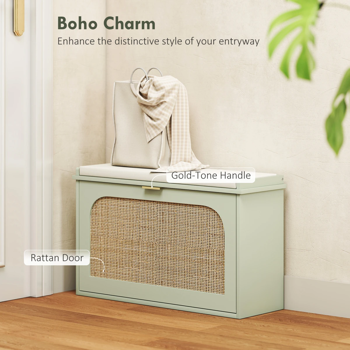 HOMCOM Boho Shoe Bench Cushioned Seat Flip Drawer by HOMCOM