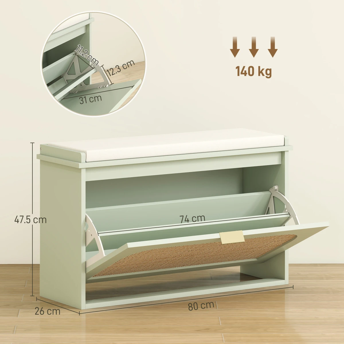 HOMCOM Boho Shoe Bench Cushioned Seat Flip Drawer by HOMCOM