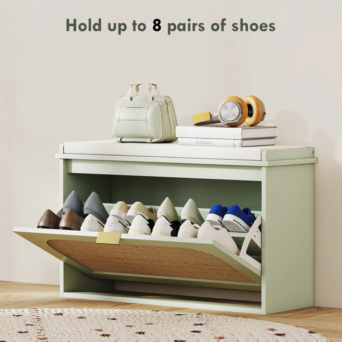 HOMCOM Boho Shoe Bench Cushioned Seat Flip Drawer by HOMCOM