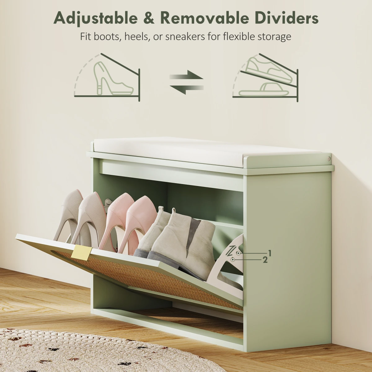 HOMCOM Boho Shoe Bench Cushioned Seat Flip Drawer by HOMCOM