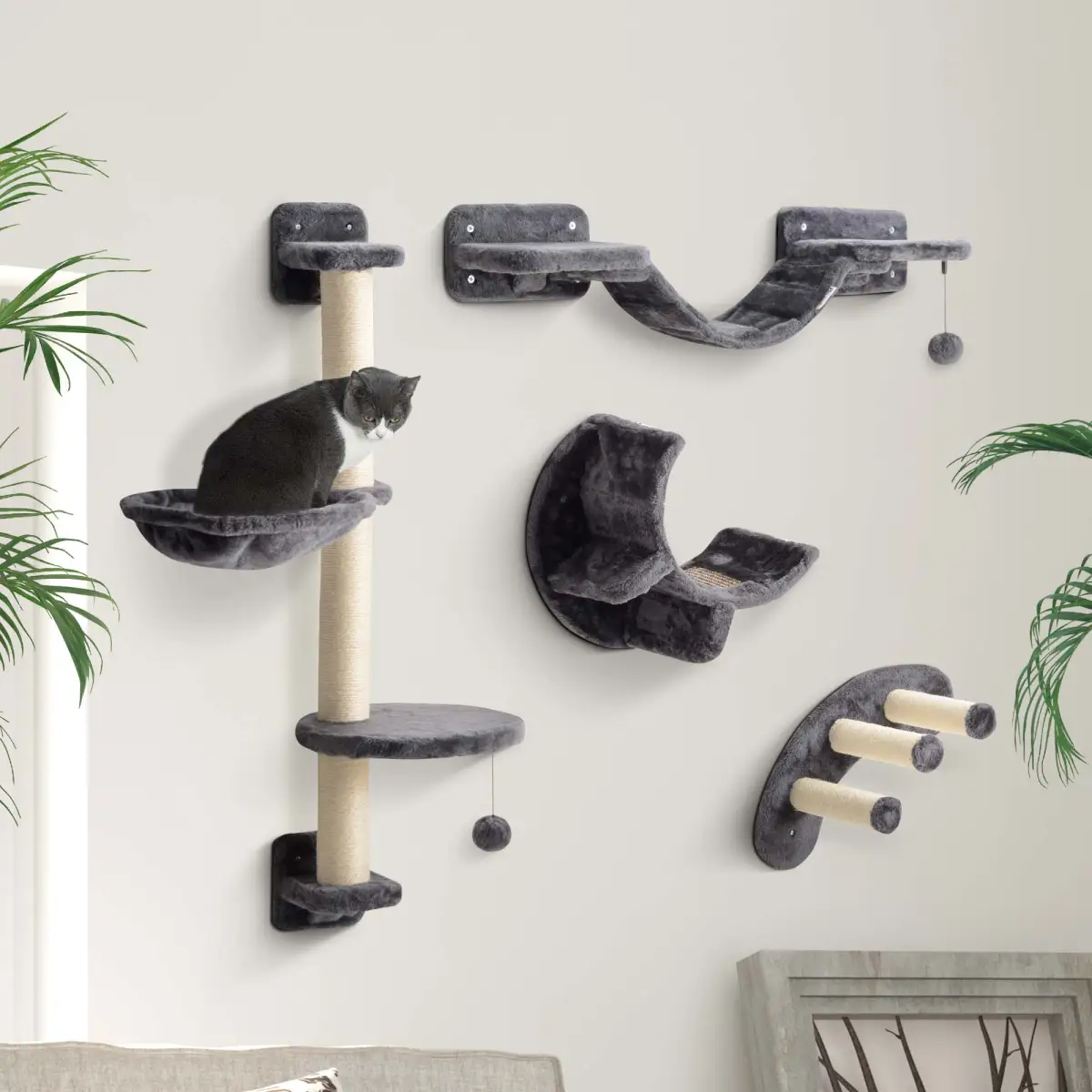 PawHut PawHut 4-Piece Cat Wall Furniture w/ Hammock, Ladder, Platforms - Cat Tree